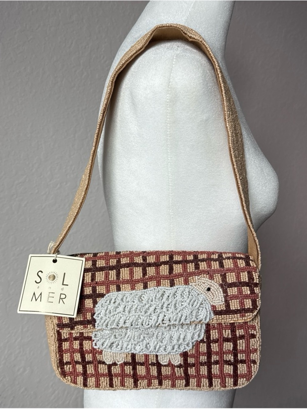 Sol & Mer Viral 3D Beaded Sheep Bag NWT